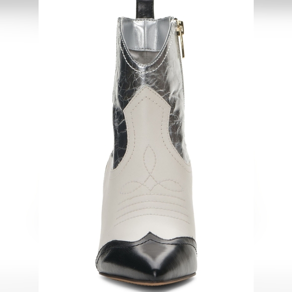 Vince Camuto Saiovell Leather Ankle Cowboy Heeled Mini Boot Leather Foiled #642 - Picture 3 of 16